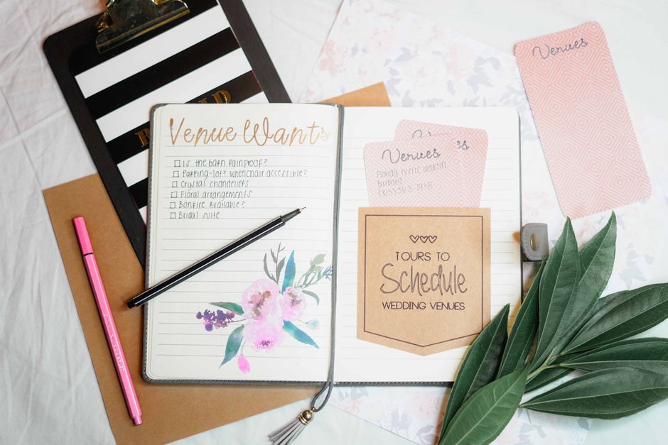 Professional wedding planner holding a clipboard and organizing an event