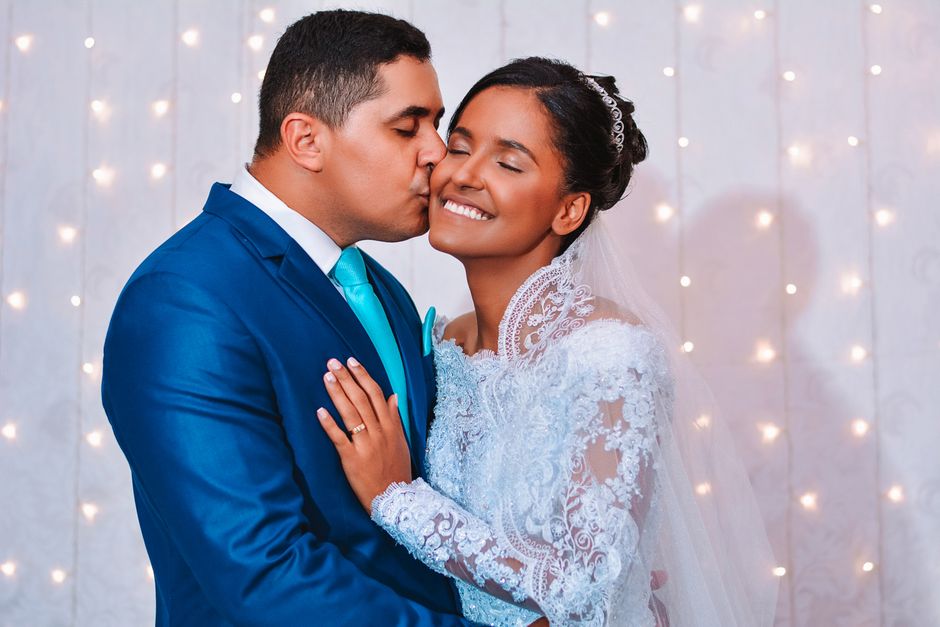 Joyful bride and groom celebrating their marriage